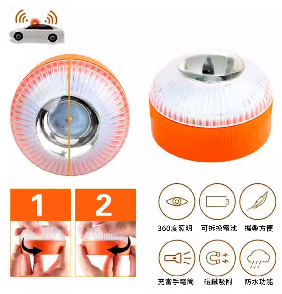 Spanish Style Magnetic Double Flashing Warning Light 西班牙風強力磁吸車頂雙光爆閃充電警示燈