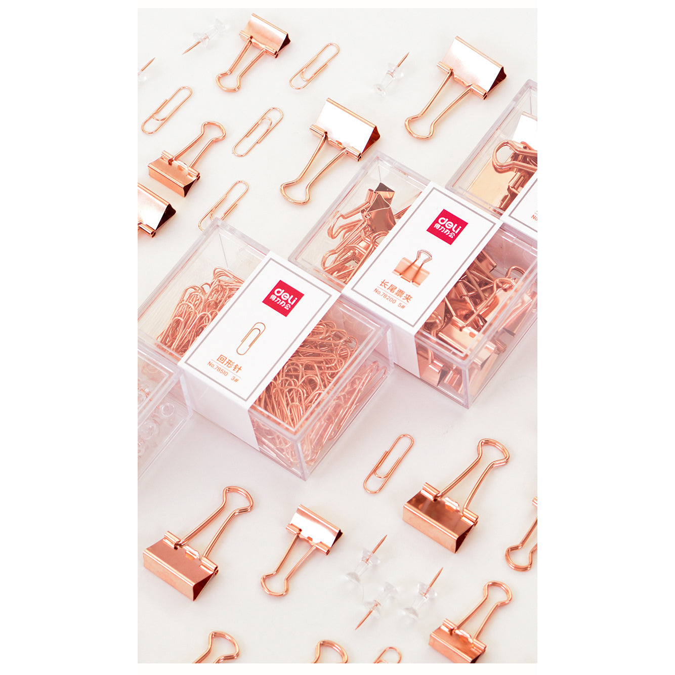 Deli Elliot Folder & Paper Clip (Rose Gold Series) 得力長尾夾及回形針-玫瑰金系列