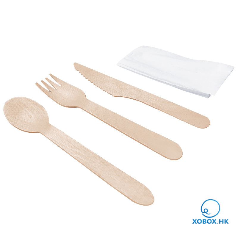 Wooden Biodegradable Disposable Cutlery Set 木製可降解一次性餐具用品组合
